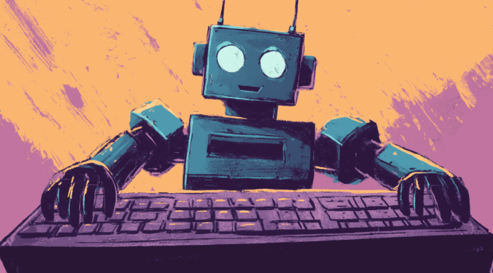 An AI robot writing his essay, generated with Midjourney