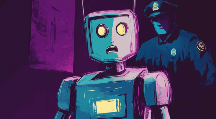 An AI getting caught by a “detector,” generated with Midjourney