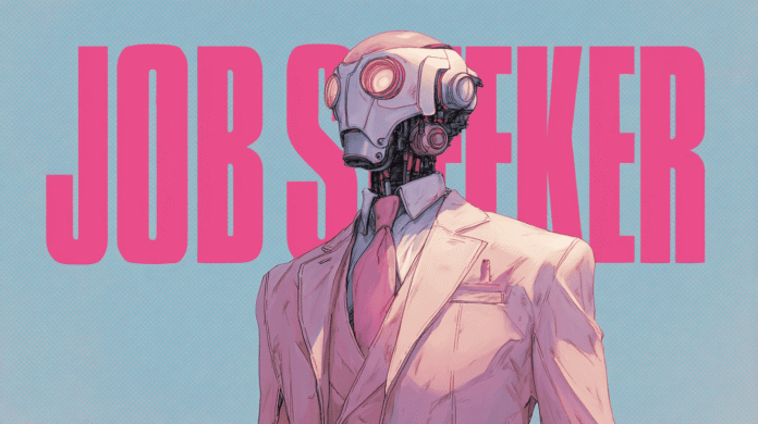 An AI robot on a job hunt, generated with Midjourney