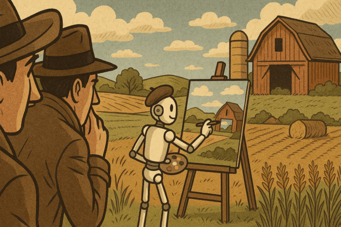 Two detectives watching an AI paint, generated by ChatGPT