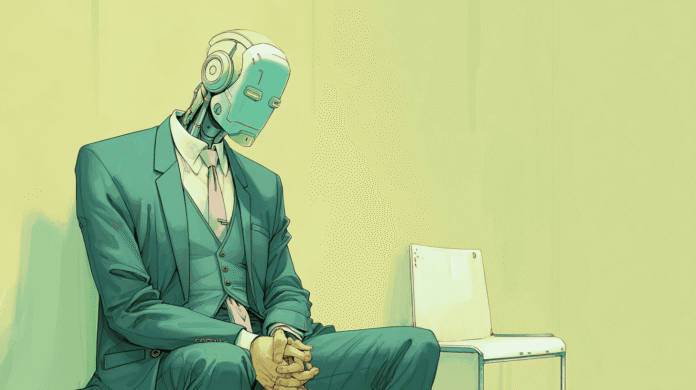 A robot pretending to be a person, generated with Midjourney