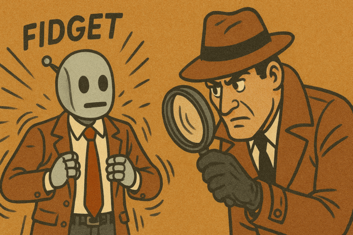 A detector trying to catch a robot pretending to be human, generated with GPT